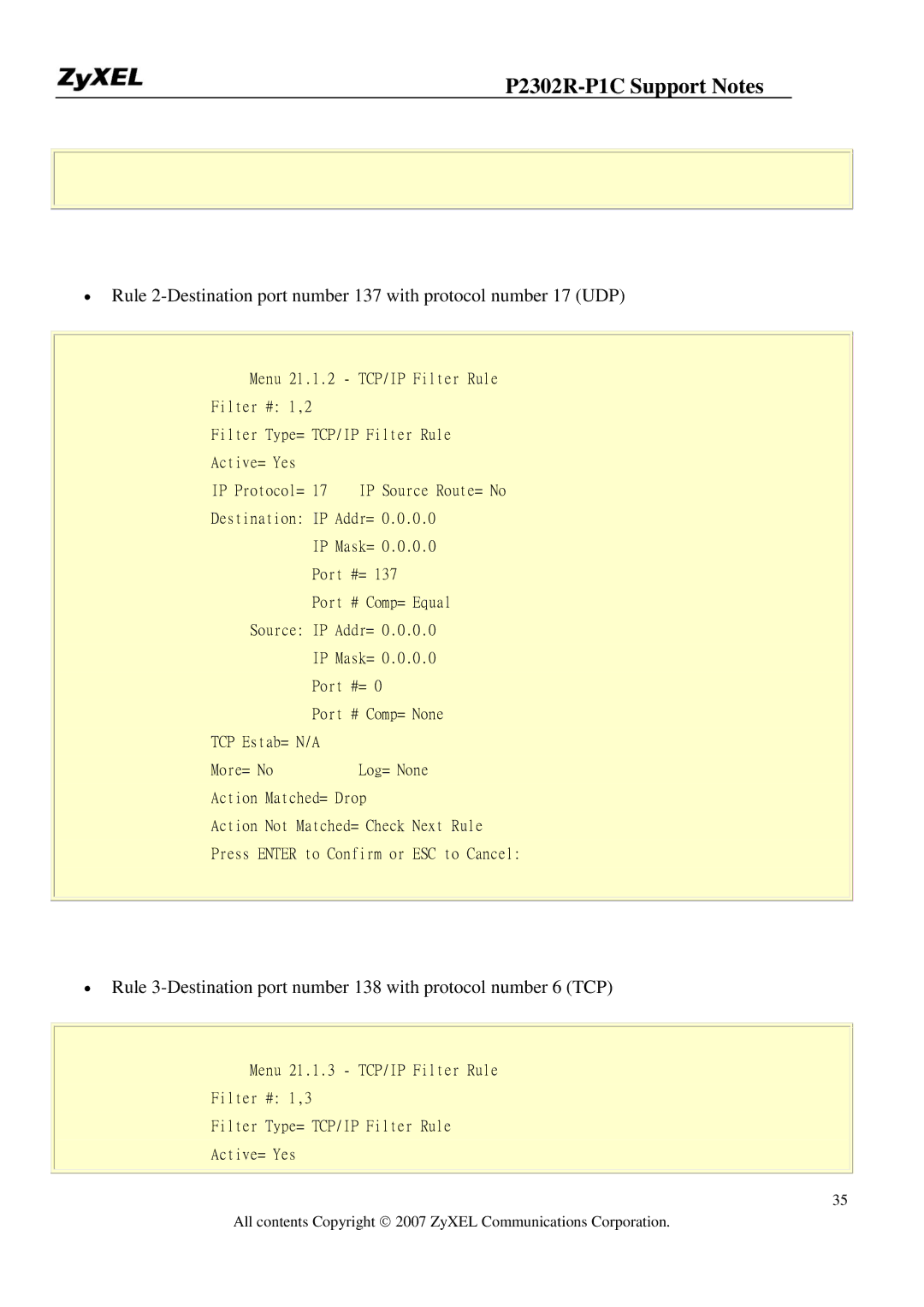 ZyXEL Communications P-2302R-P1C manual IP Source Route= No 