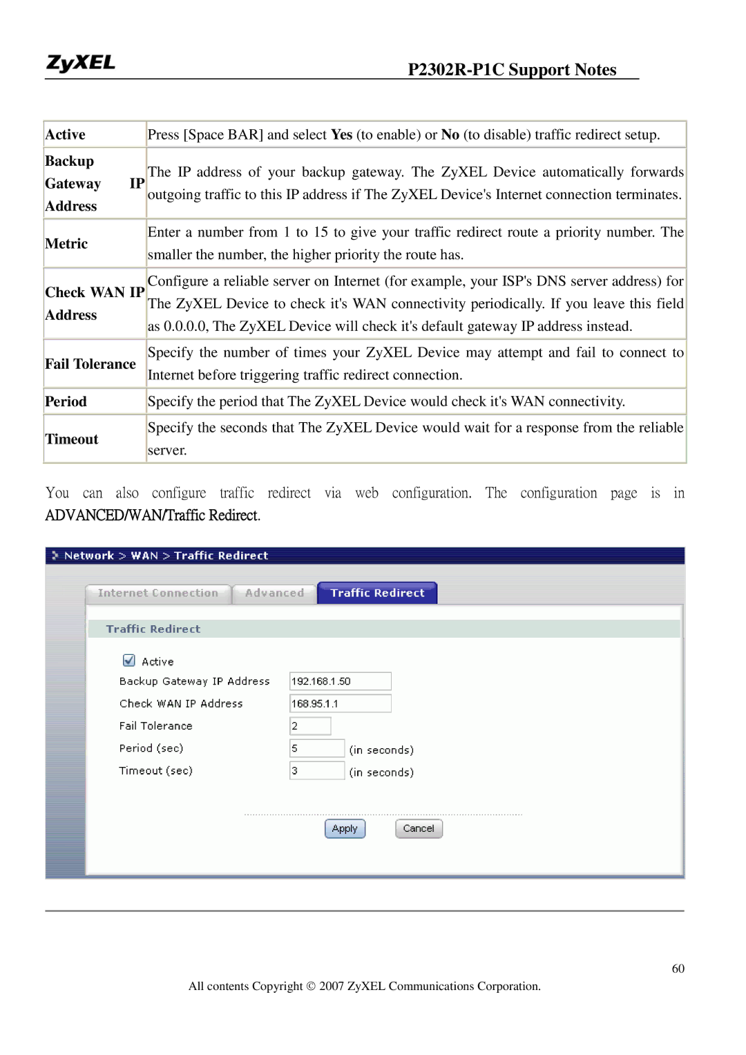 ZyXEL Communications P-2302R-P1C manual Address, Fail Tolerance Period Timeout 