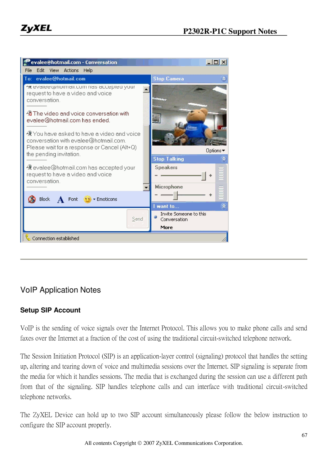 ZyXEL Communications P-2302R-P1C manual VoIP Application Notes, Setup SIP Account 