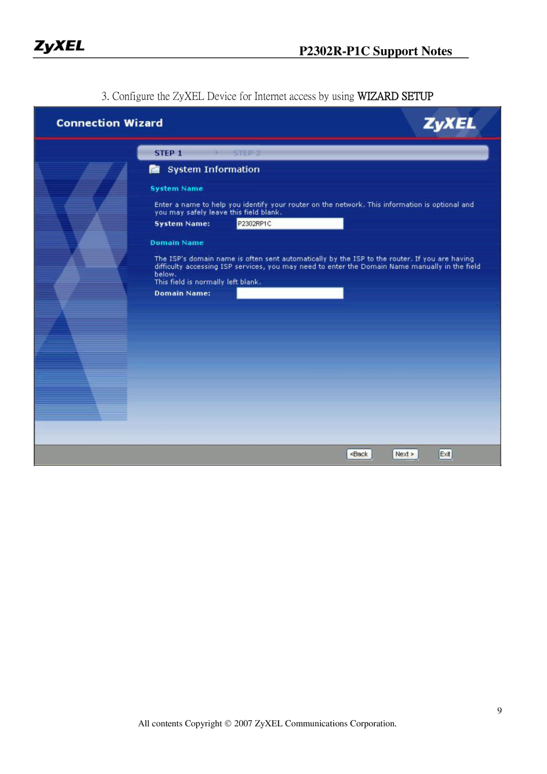 ZyXEL Communications P-2302R-P1C manual P2302R-P1C Support Notes 