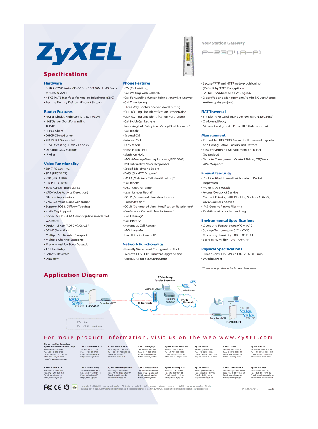 ZyXEL Communications P-2304R-P1 manual Specifications, Application Diagram 