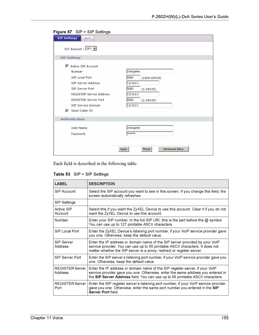 ZyXEL Communications P-2602 manual Voice 155, Server Port field 