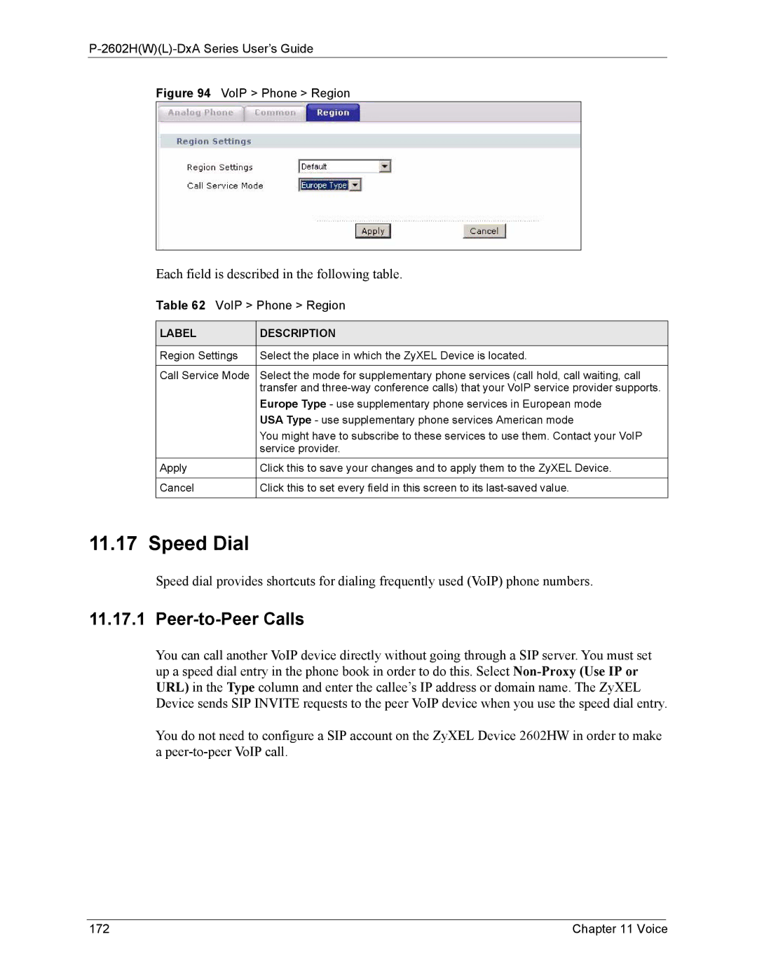 ZyXEL Communications P-2602 manual Speed Dial, Peer-to-Peer Calls, Voice 