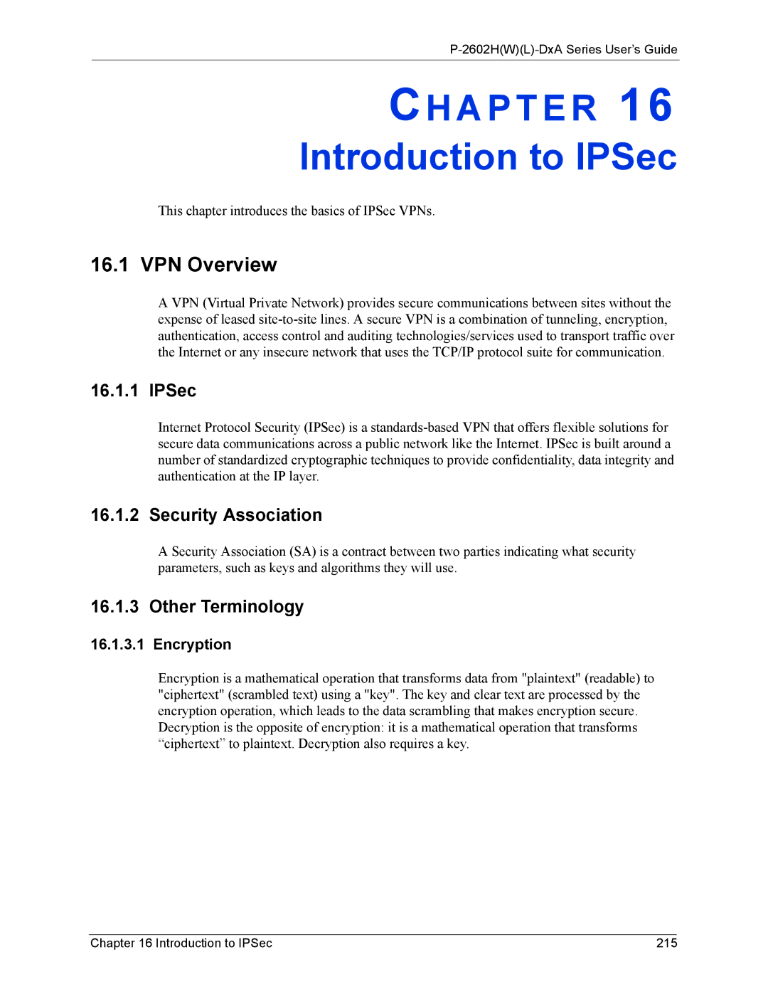 ZyXEL Communications P-2602 manual Introduction to IPSec, VPN Overview, Security Association, Other Terminology 