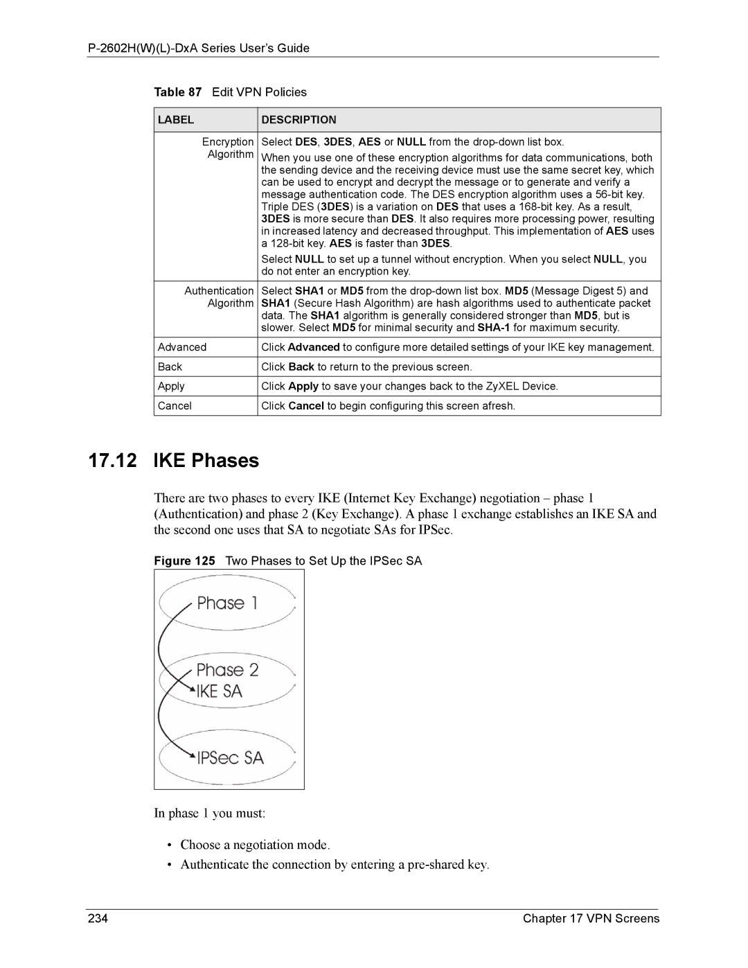 ZyXEL Communications P-2602 manual IKE Phases, VPN Screens 