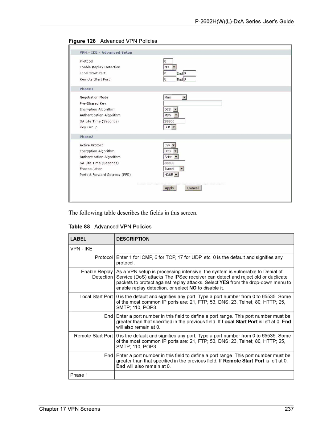 ZyXEL Communications P-2602 manual VPN Screens 237, Vpn Ike 