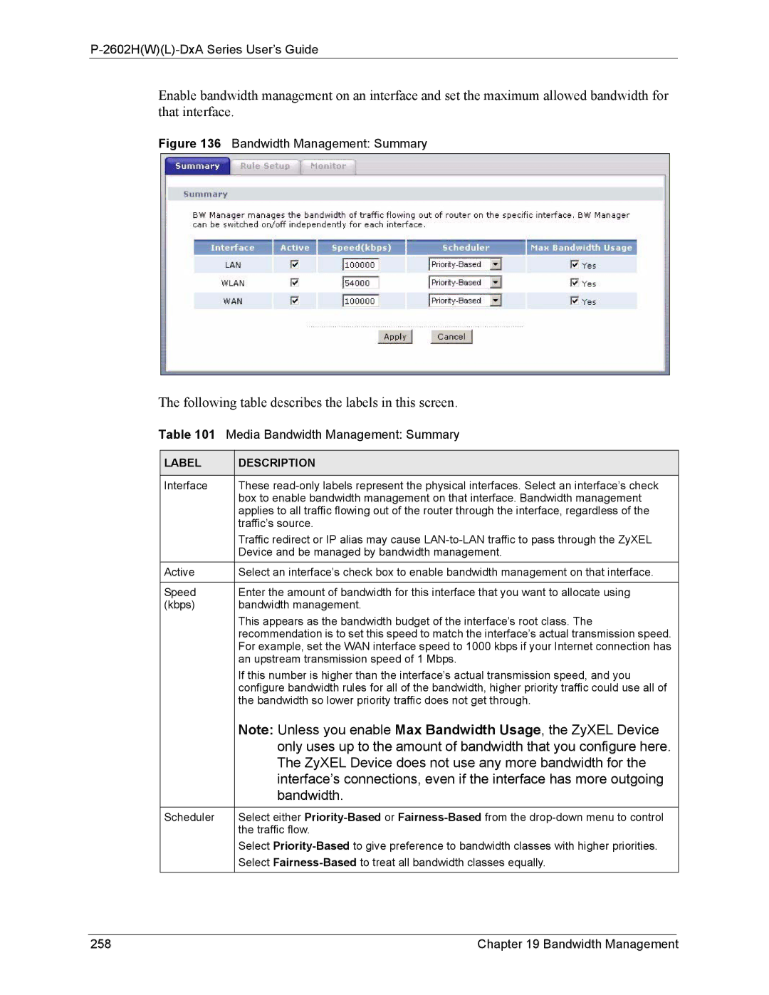 ZyXEL Communications P-2602 manual Media Bandwidth Management Summary 