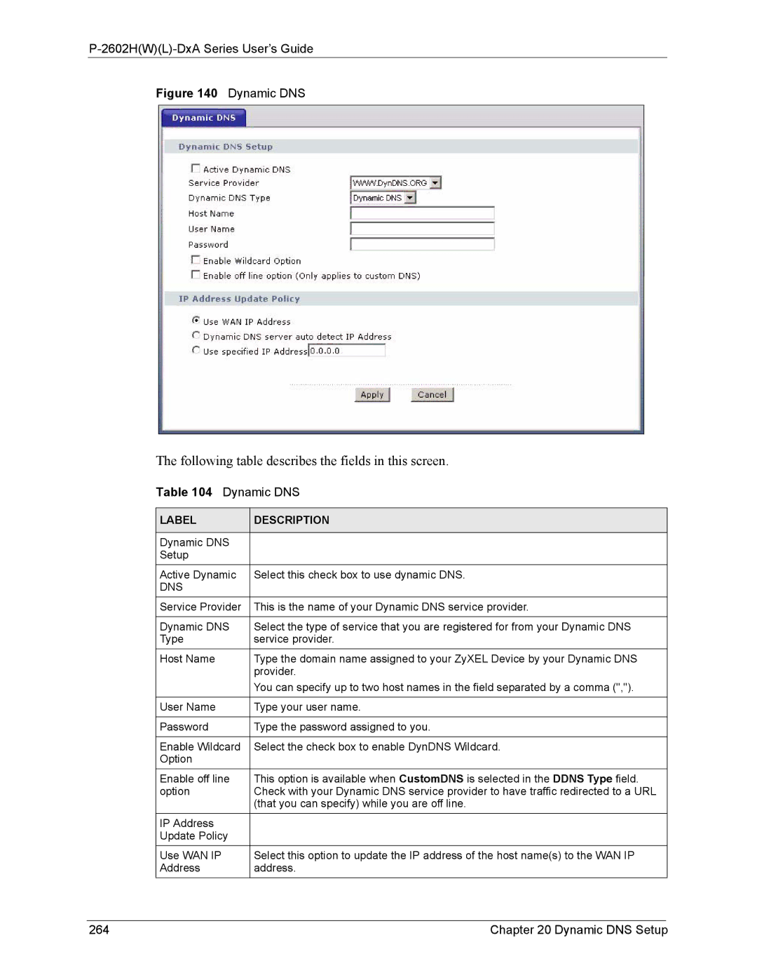 ZyXEL Communications P-2602 manual Dynamic DNS Setup 