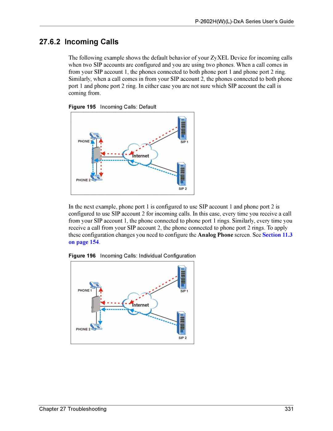 ZyXEL Communications P-2602 manual Incoming Calls Default 