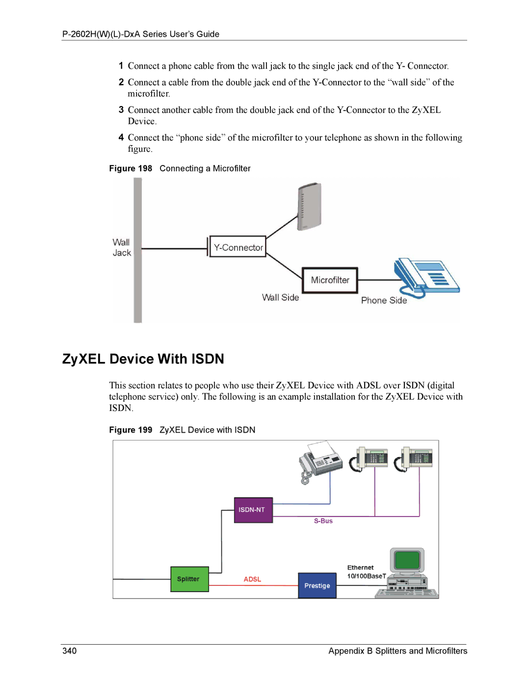 ZyXEL Communications P-2602 manual ZyXEL Device With Isdn, Connecting a Microfilter 