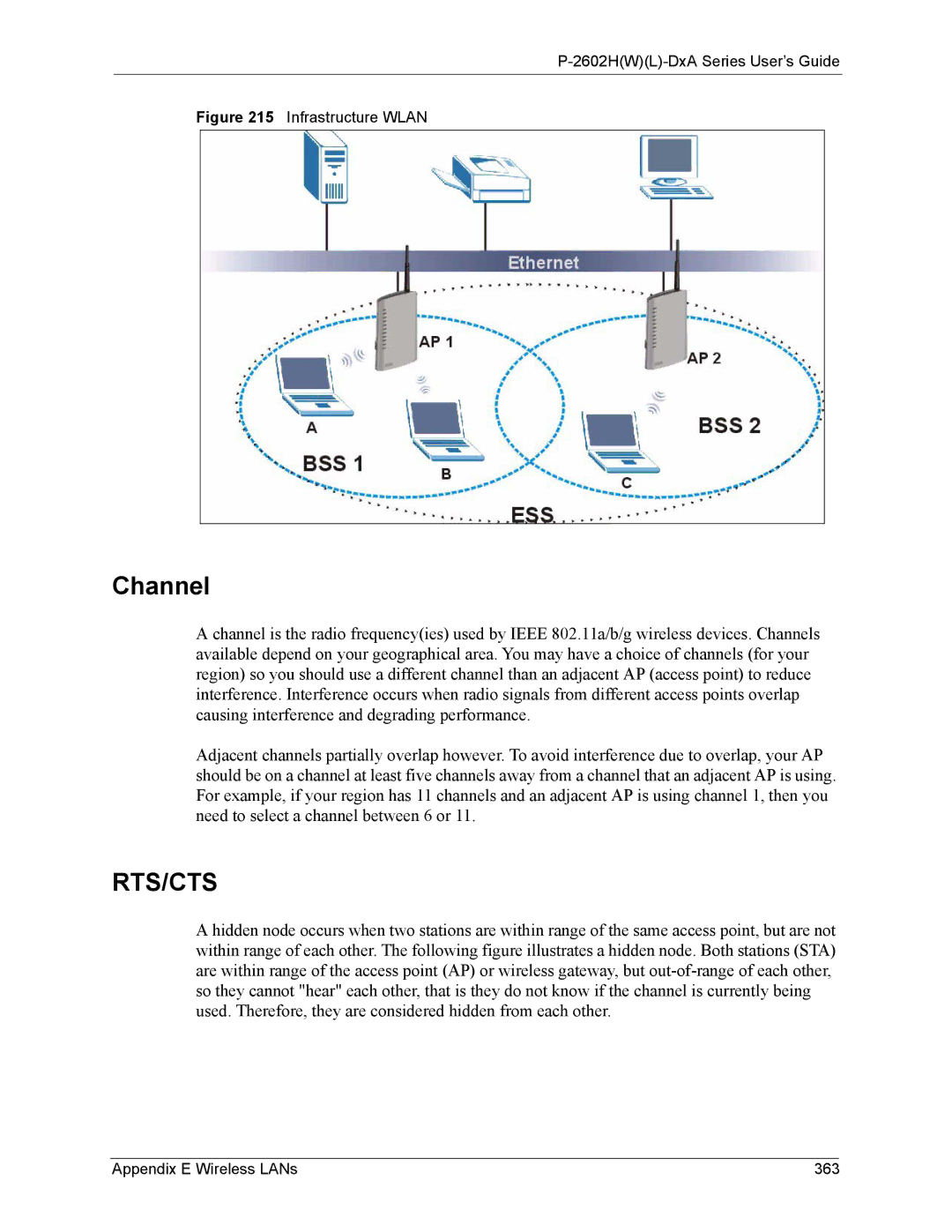 ZyXEL Communications P-2602 manual Channel, Appendix E Wireless LANs 363 