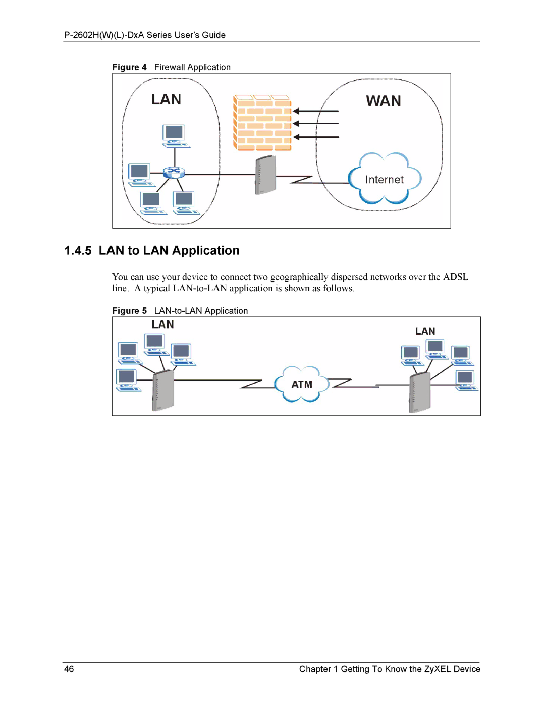 ZyXEL Communications P-2602 manual LAN to LAN Application, Firewall Application 