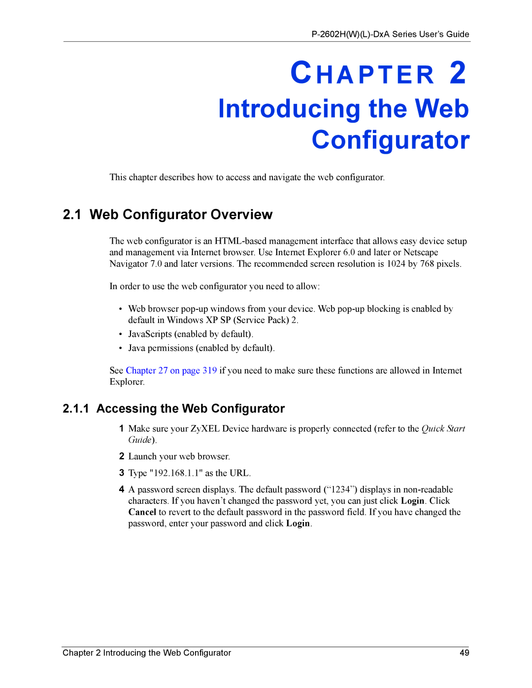 ZyXEL Communications P-2602 Introducing the Web Configurator, Web Configurator Overview, Accessing the Web Configurator 