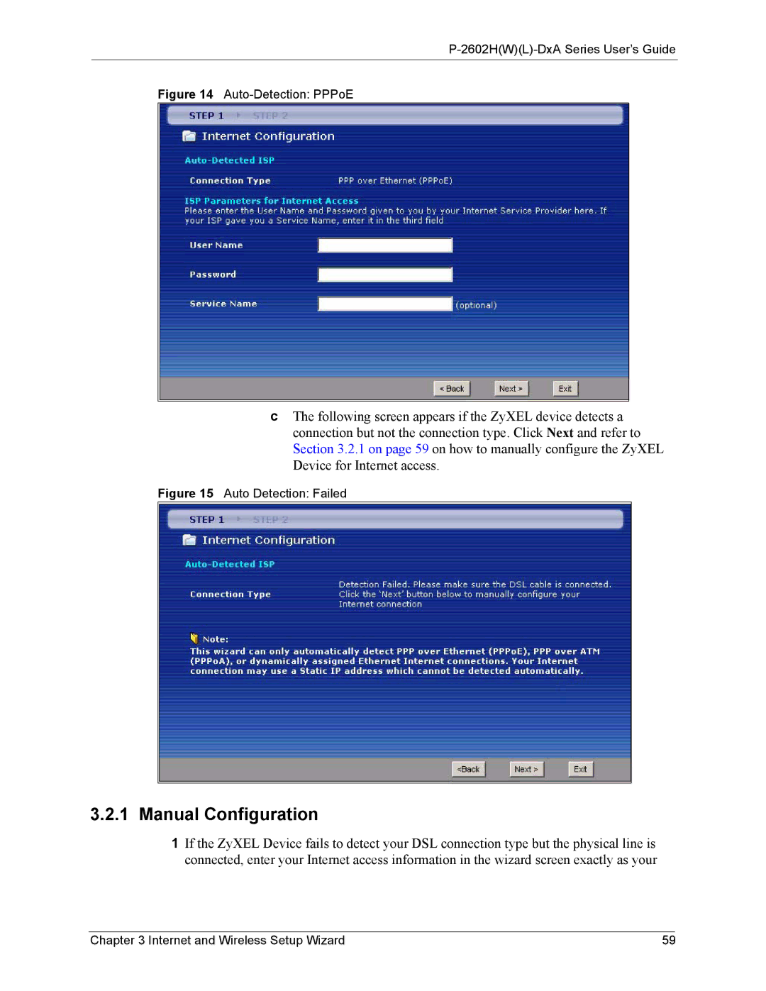 ZyXEL Communications P-2602 manual Manual Configuration, Auto-Detection PPPoE 