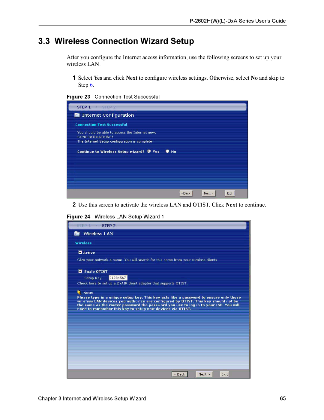 ZyXEL Communications P-2602 manual Wireless Connection Wizard Setup, Connection Test Successful 