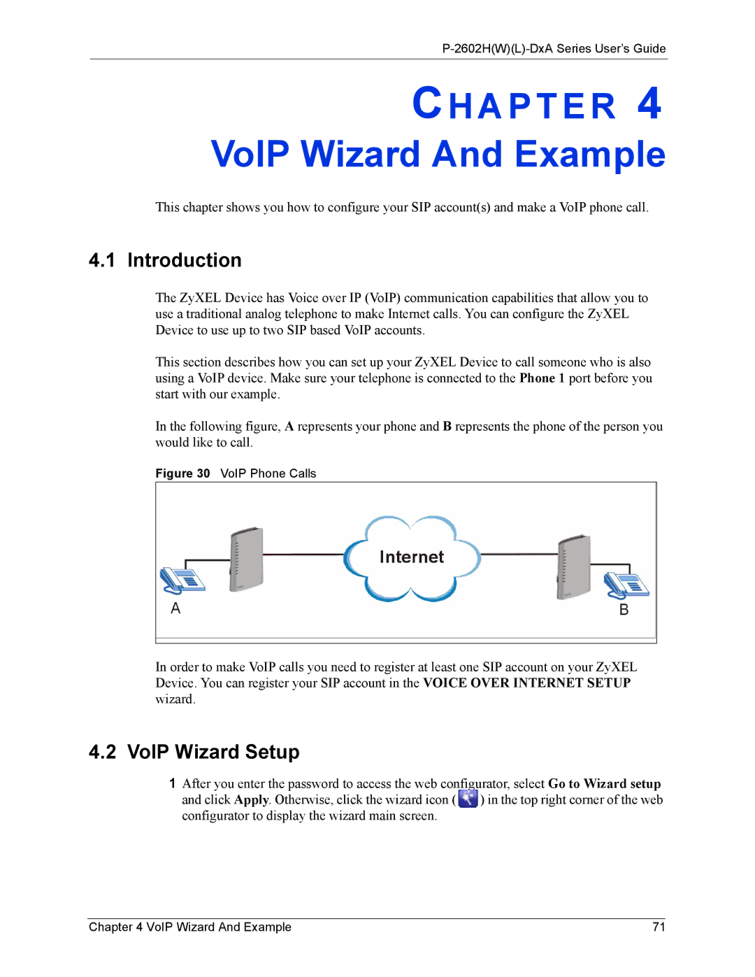 ZyXEL Communications P-2602 manual VoIP Wizard And Example, VoIP Wizard Setup 