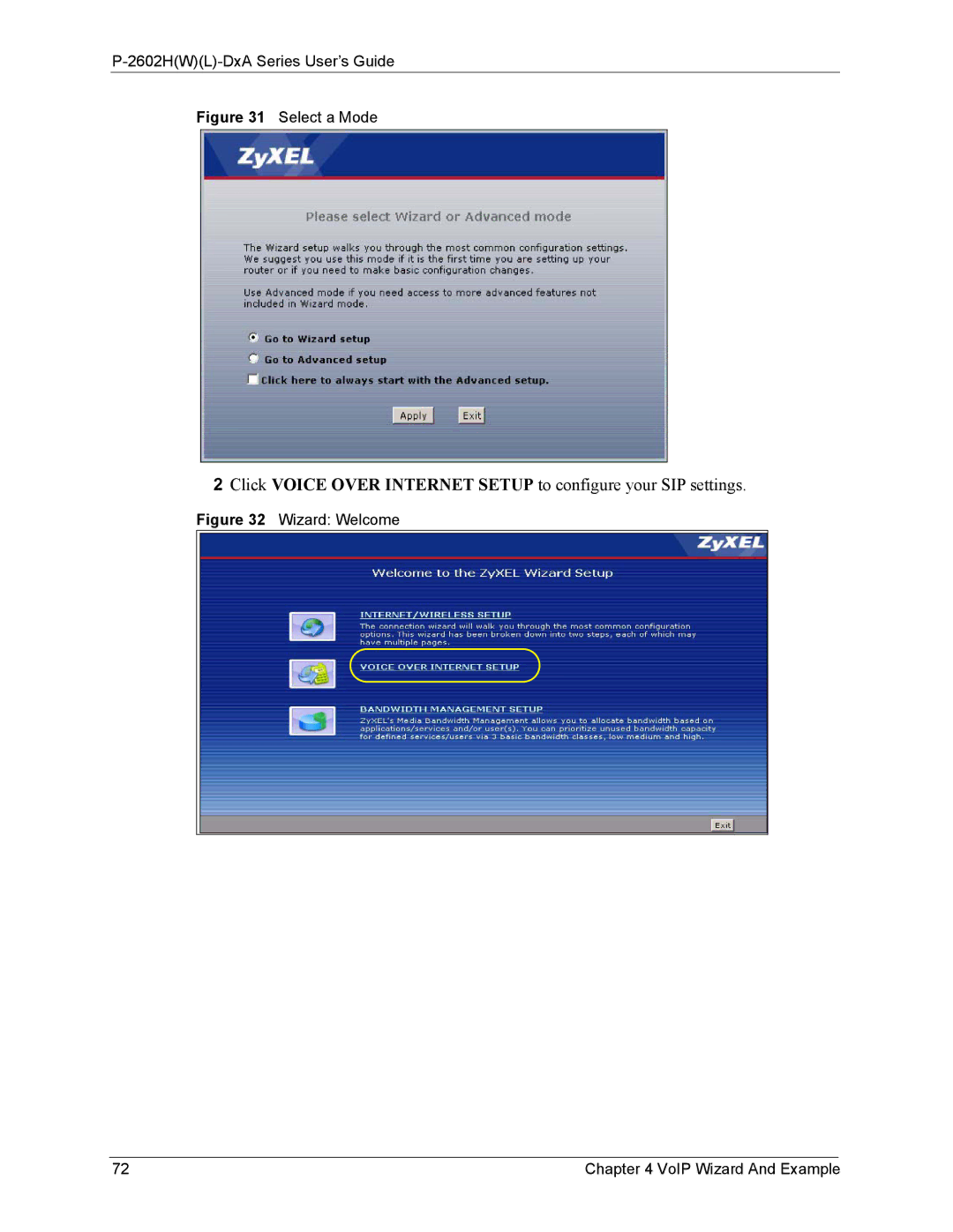 ZyXEL Communications P-2602 manual Wizard Welcome VoIP Wizard And Example 
