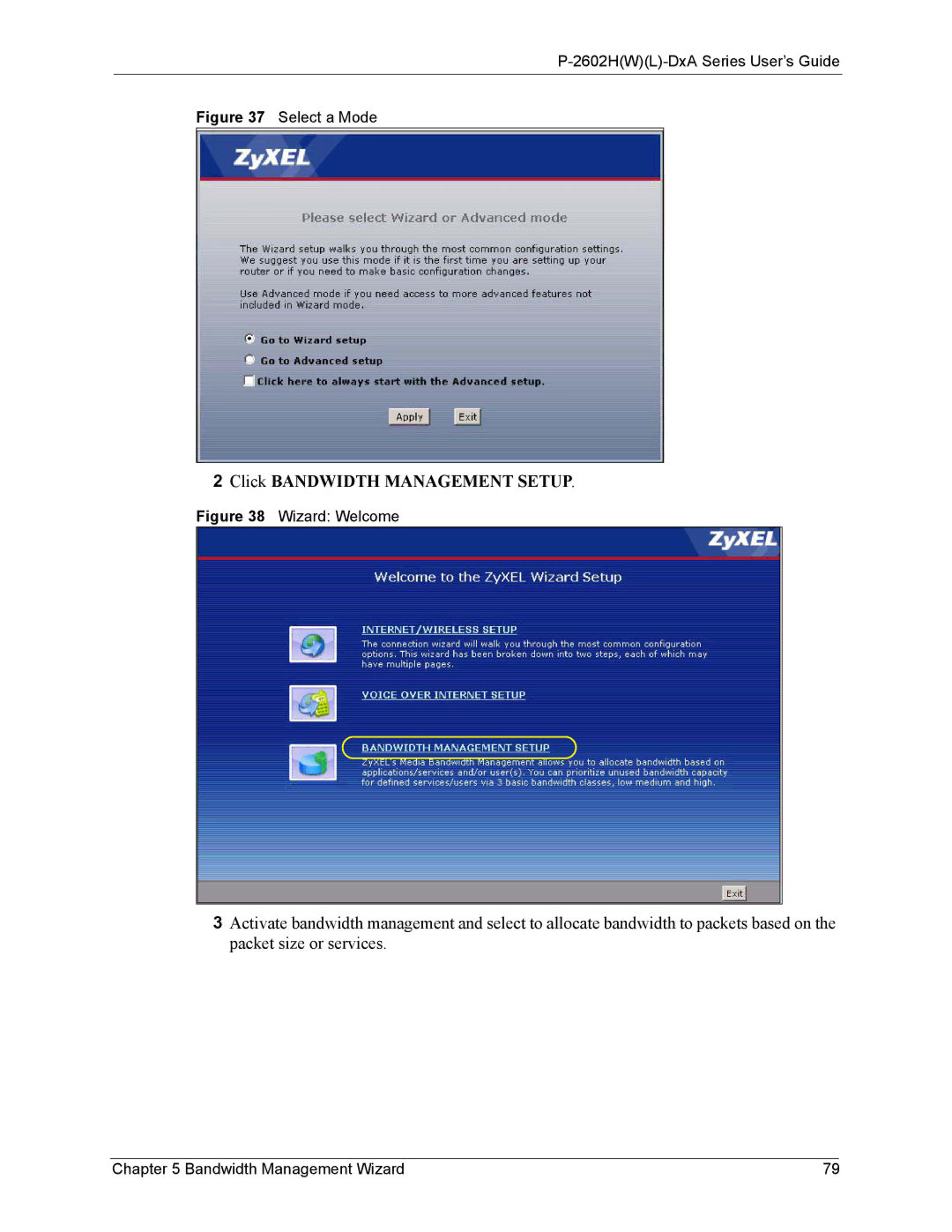 ZyXEL Communications P-2602 manual Click Bandwidth Management Setup 