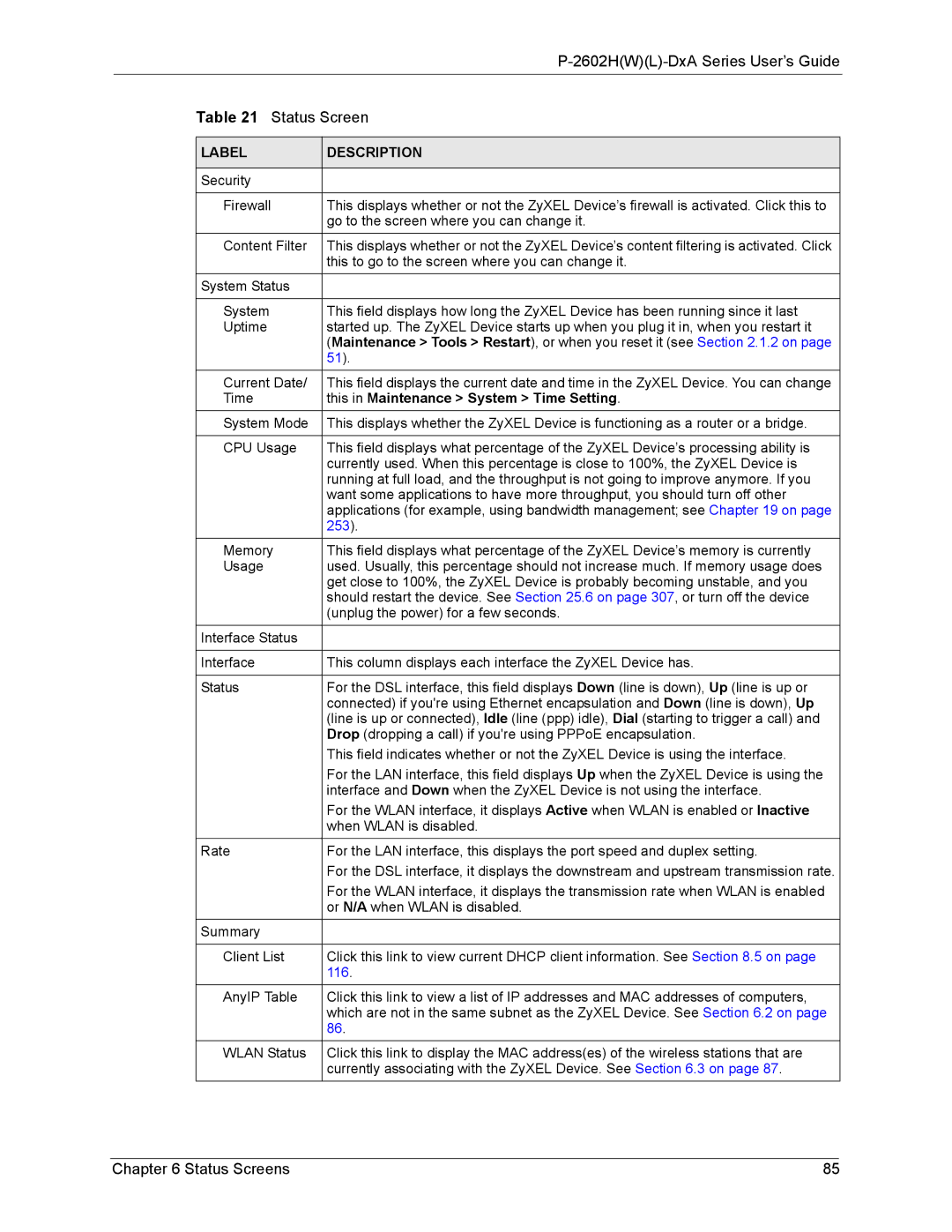 ZyXEL Communications P-2602 manual This in Maintenance System Time Setting, 253 