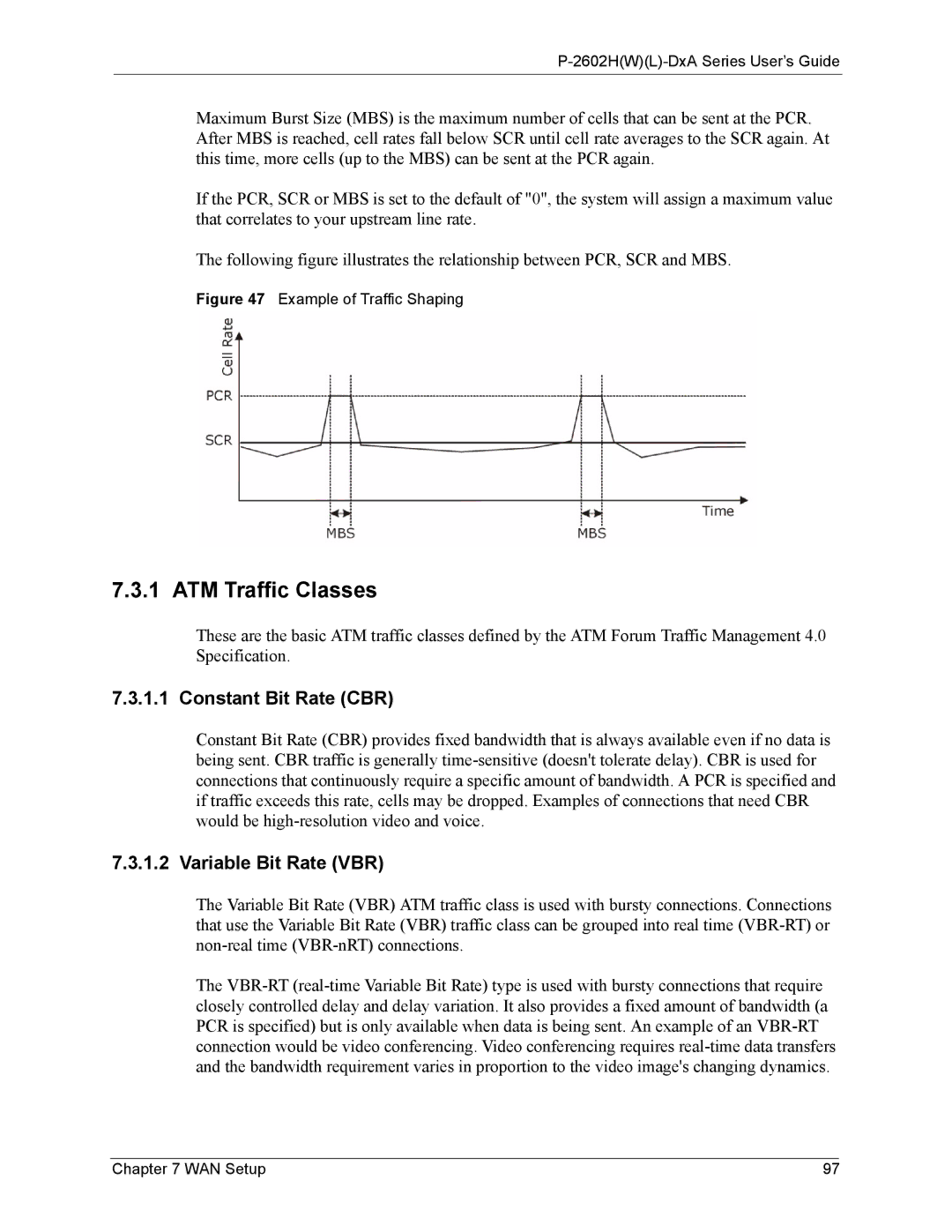 ZyXEL Communications P-2602 manual ATM Traffic Classes, Constant Bit Rate CBR, Variable Bit Rate VBR 