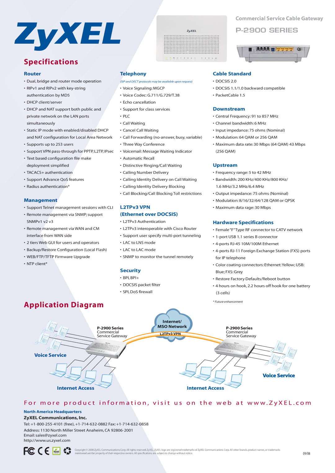 ZyXEL Communications P-2900 manual Specifications, Application Diagram 