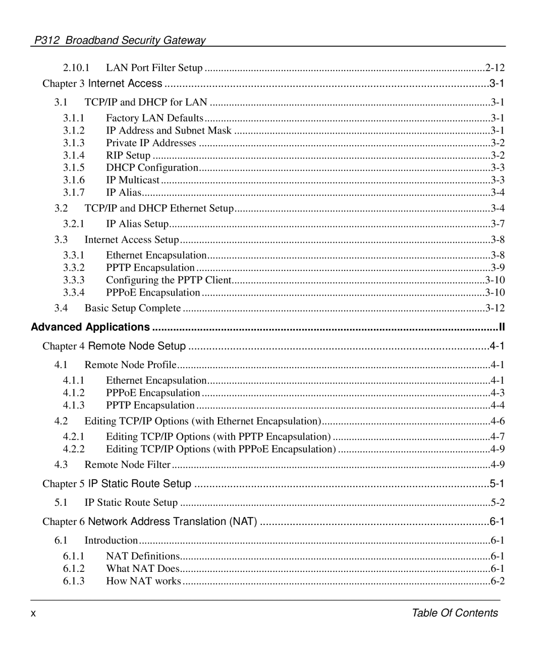 ZyXEL Communications P-312 manual LAN Port Filter Setup Chapter 