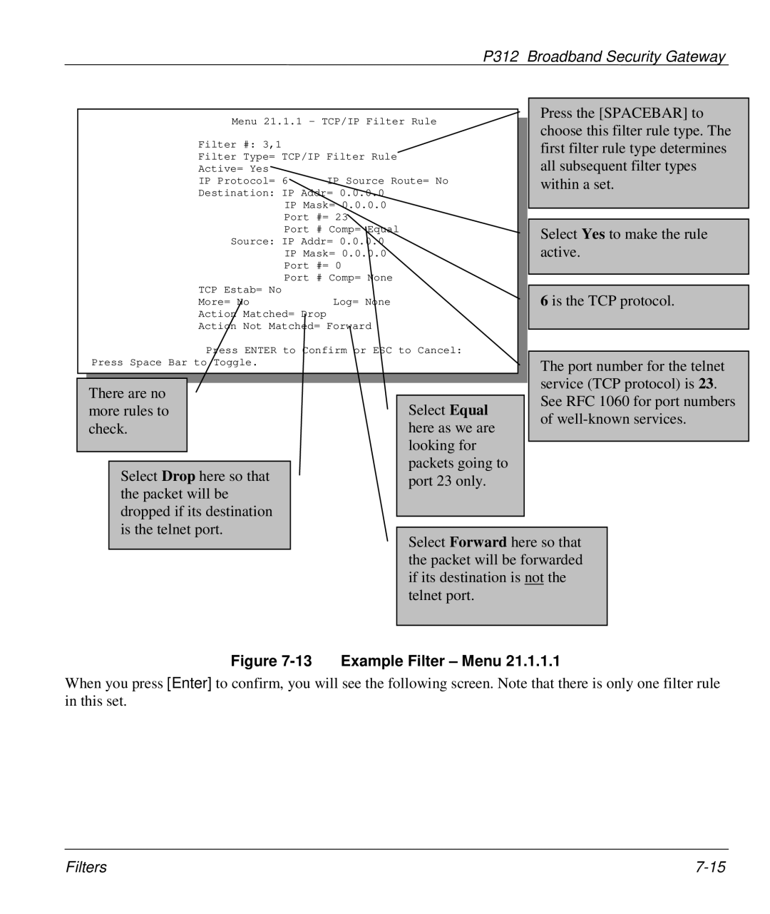 ZyXEL Communications P-312 manual Example Filter Menu 