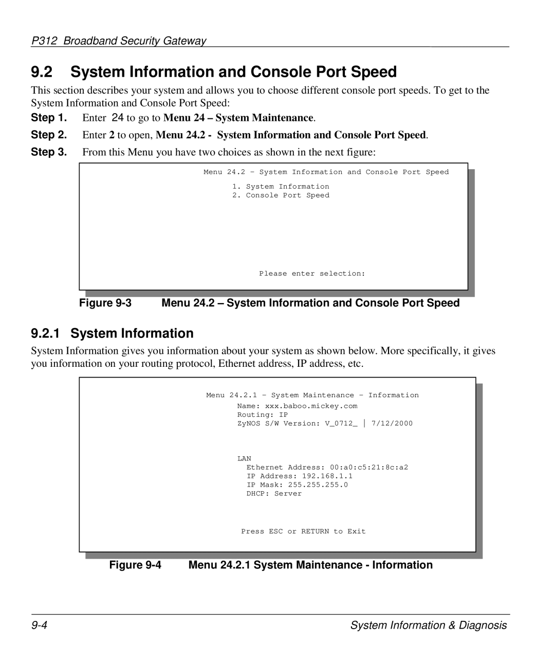 ZyXEL Communications P-312 manual System Information and Console Port Speed 