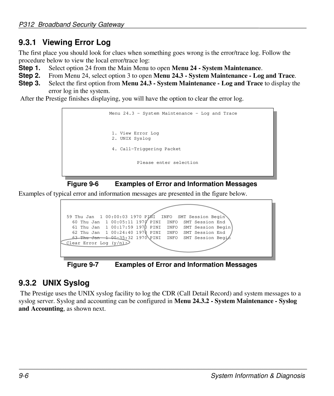 ZyXEL Communications P-312 manual Viewing Error Log, Unix Syslog 