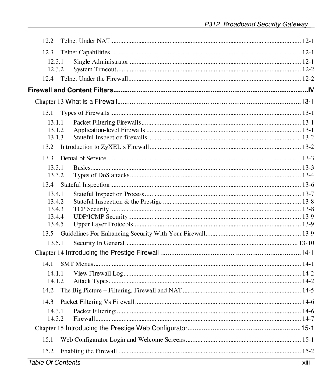 ZyXEL Communications P-312 manual 13-1, Firewall and Content Filters 