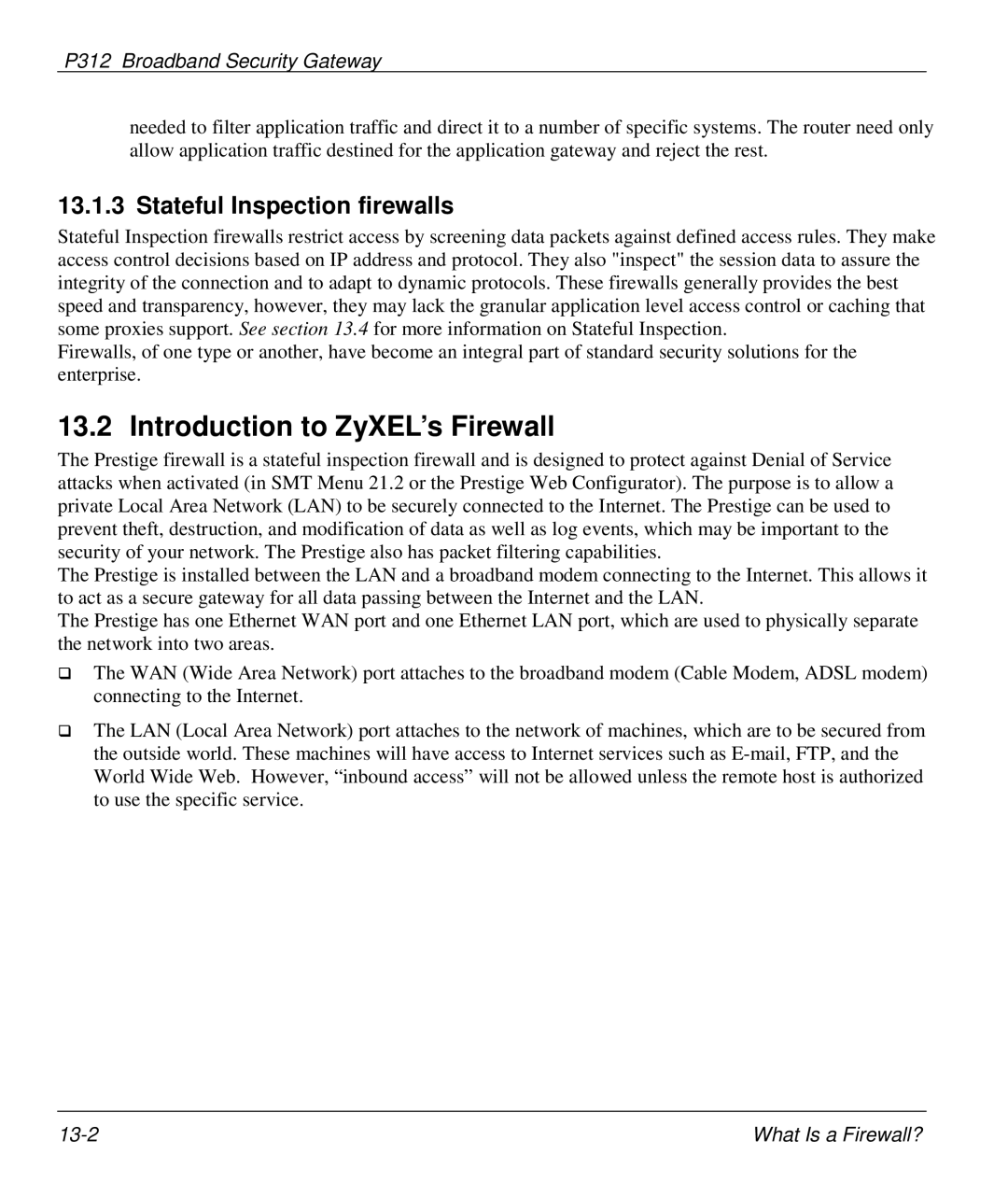 ZyXEL Communications P-312 manual Introduction to ZyXEL’s Firewall, Stateful Inspection firewalls 