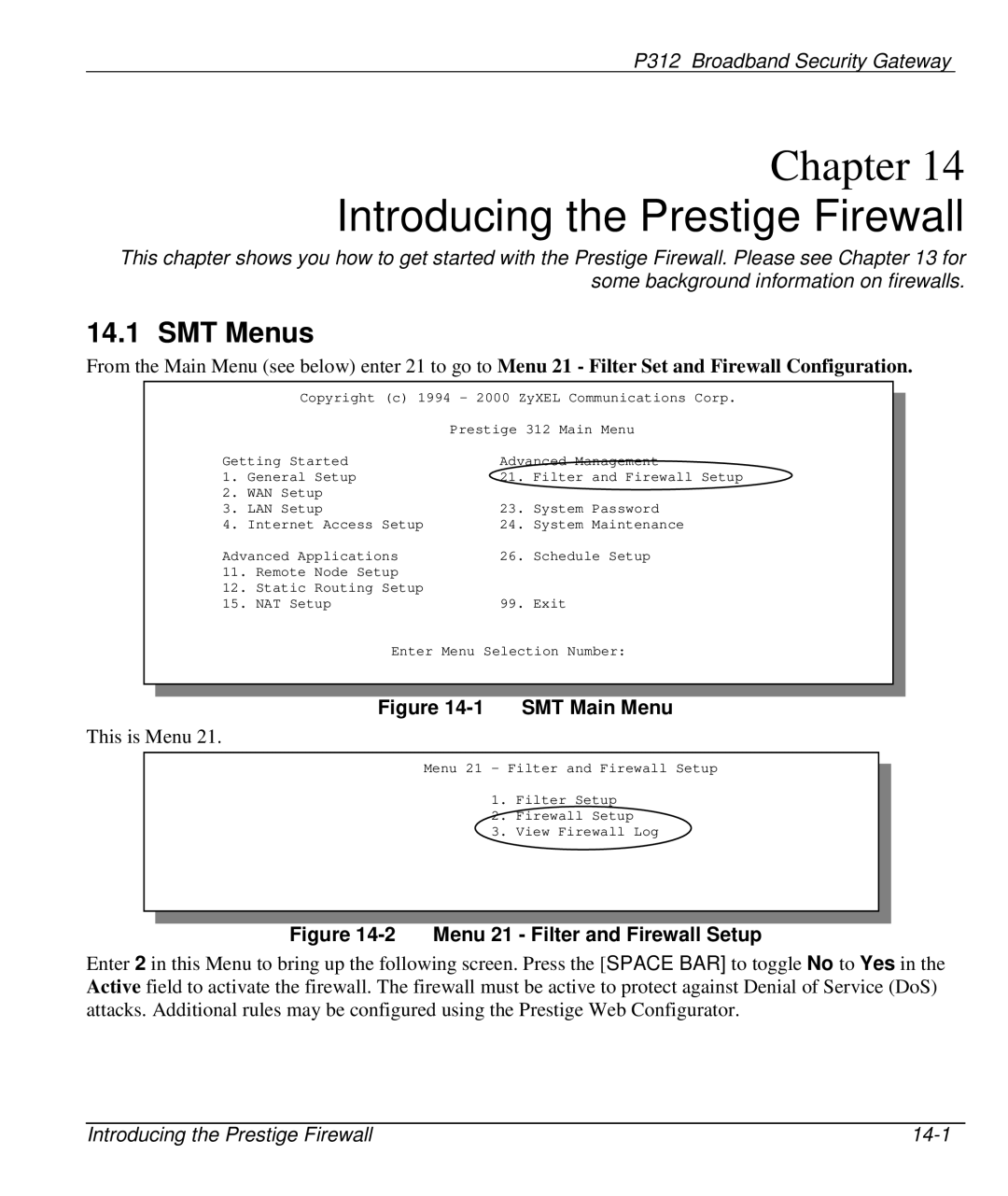 ZyXEL Communications P-312 manual Introducing the Prestige Firewall, SMT Main Menu 