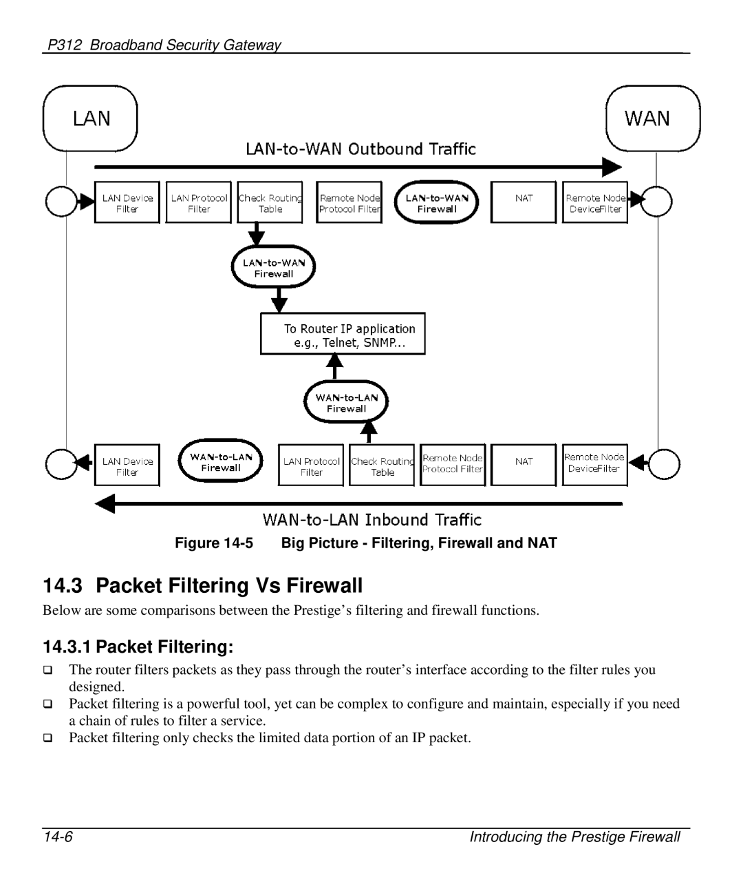 ZyXEL Communications P-312 manual Packet Filtering Vs Firewall 