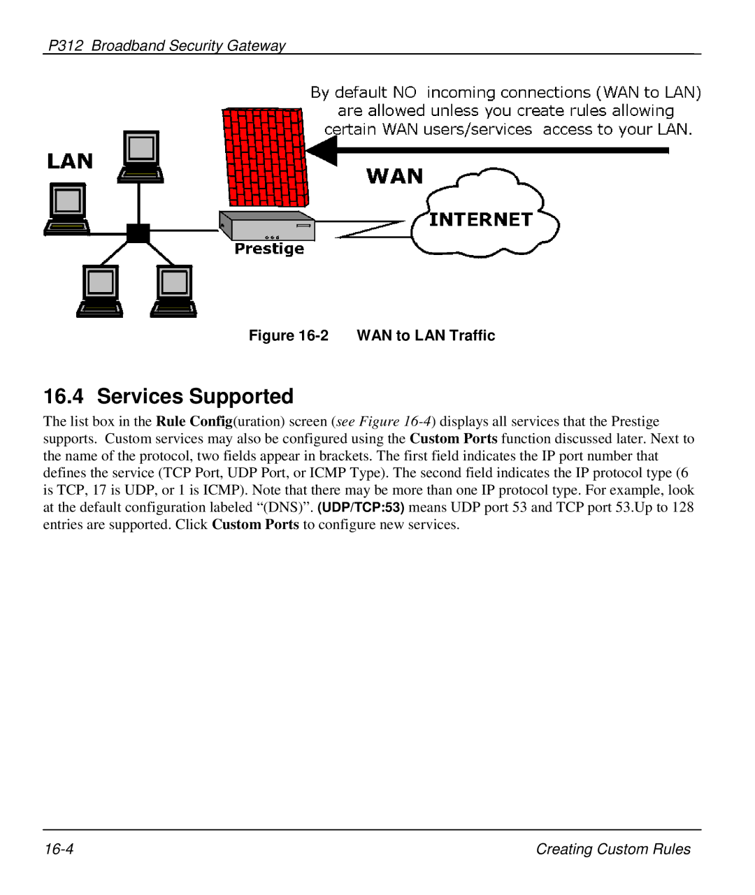 ZyXEL Communications P-312 manual Services Supported, WAN to LAN Traffic 