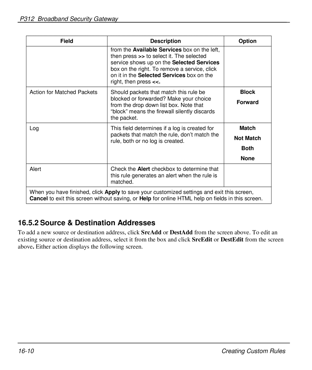 ZyXEL Communications P-312 manual Source & Destination Addresses, Block 