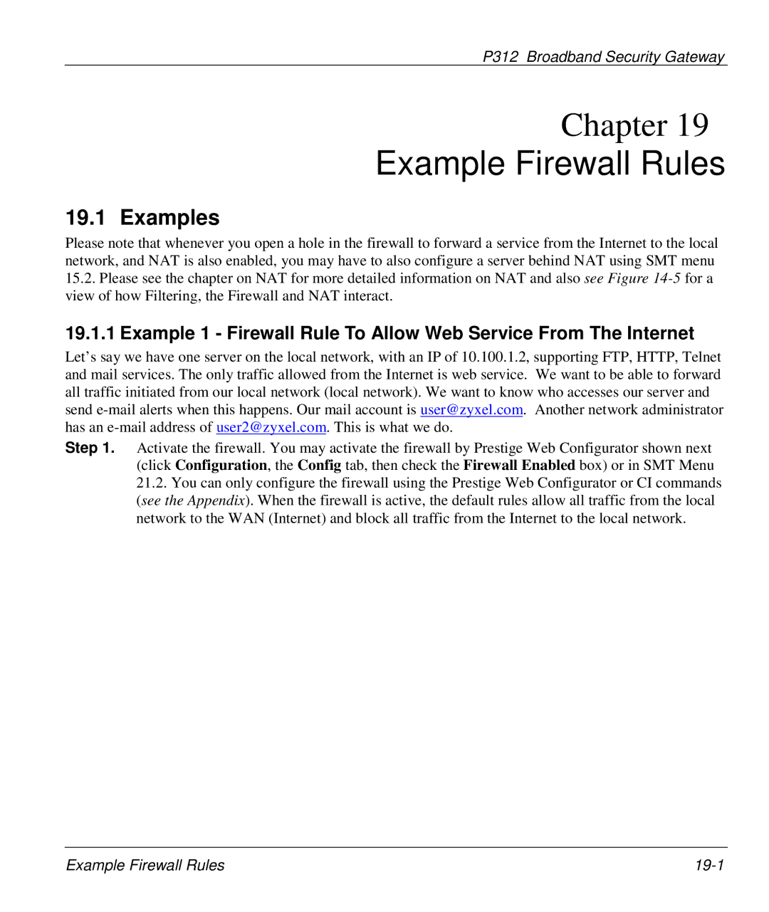 ZyXEL Communications P-312 manual Example Firewall Rules, Examples 