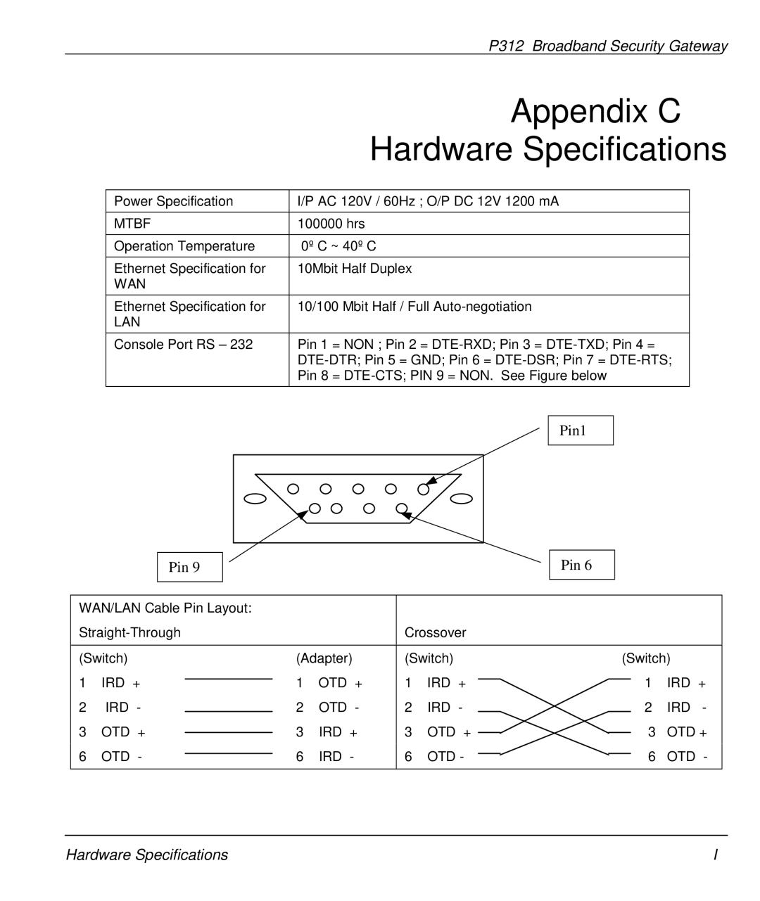 ZyXEL Communications P-312 manual Appendix C Hardware Specifications, Mtbf, Ird + Otd + 