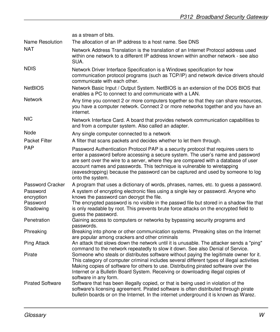 ZyXEL Communications P-312 manual Nat, Ndis, Nic, Pap 