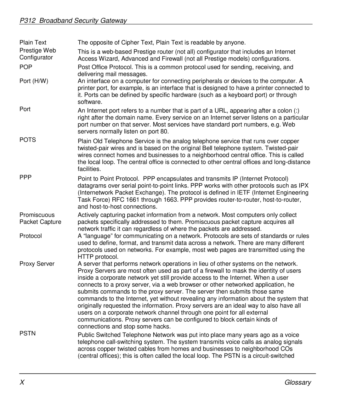 ZyXEL Communications P-312 manual Pop, Pots PPP, Pstn 