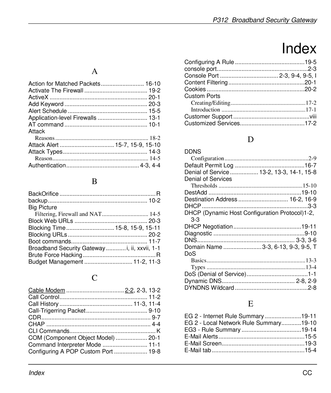 ZyXEL Communications P-312 manual Index, Ddns 