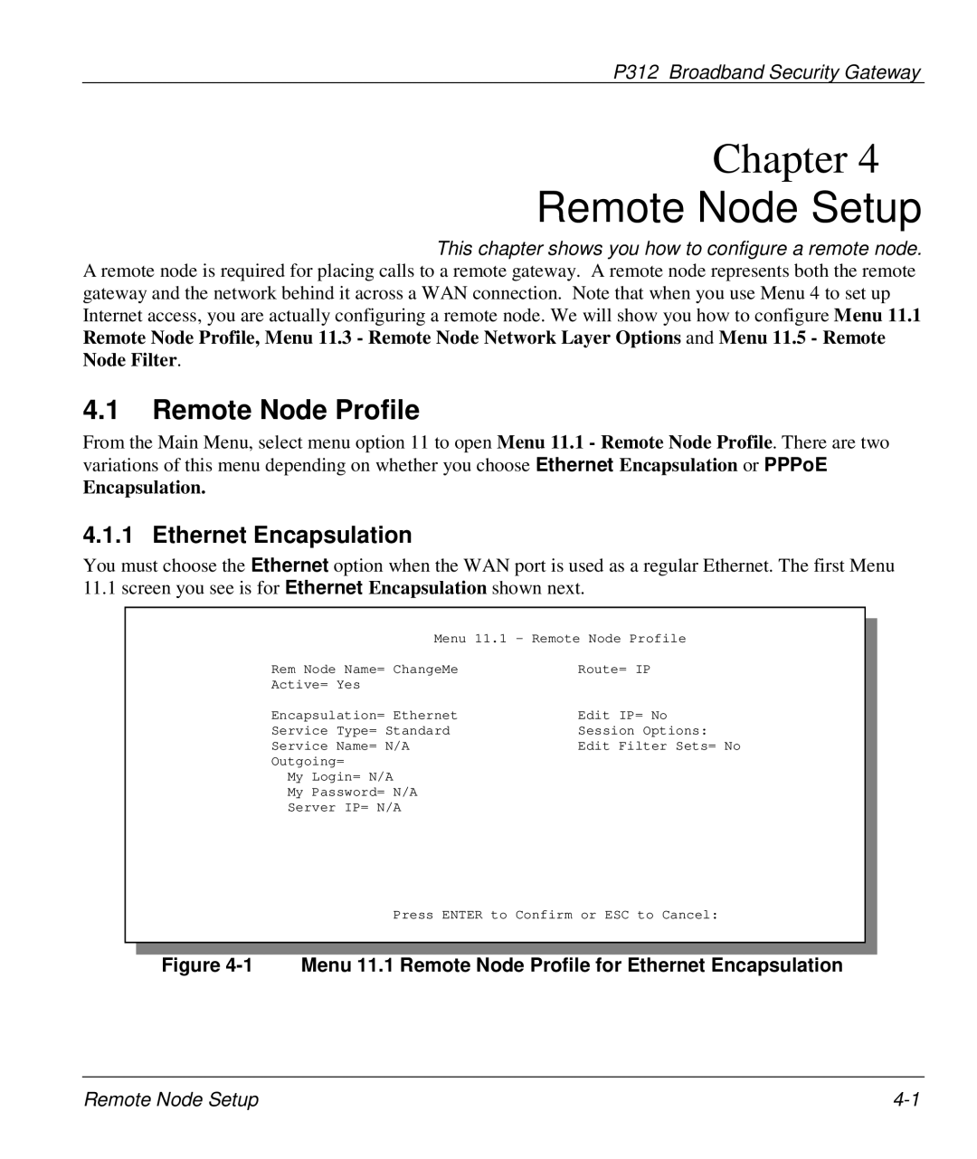 ZyXEL Communications P-312 manual Remote Node Setup, Remote Node Profile 