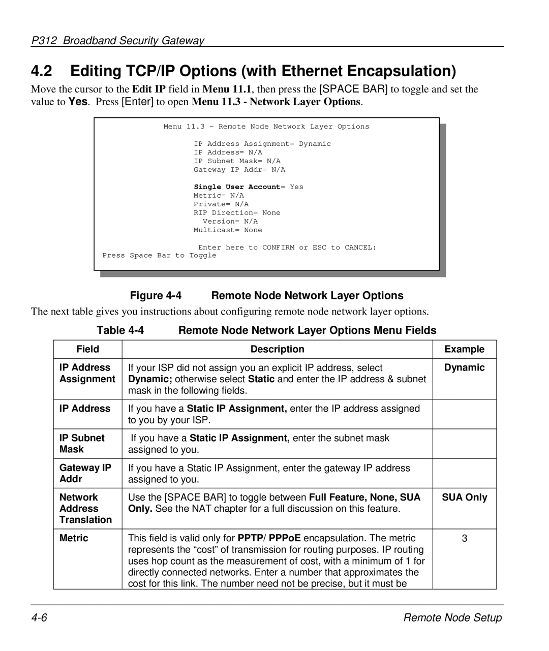 ZyXEL Communications P-312 manual Editing TCP/IP Options with Ethernet Encapsulation 