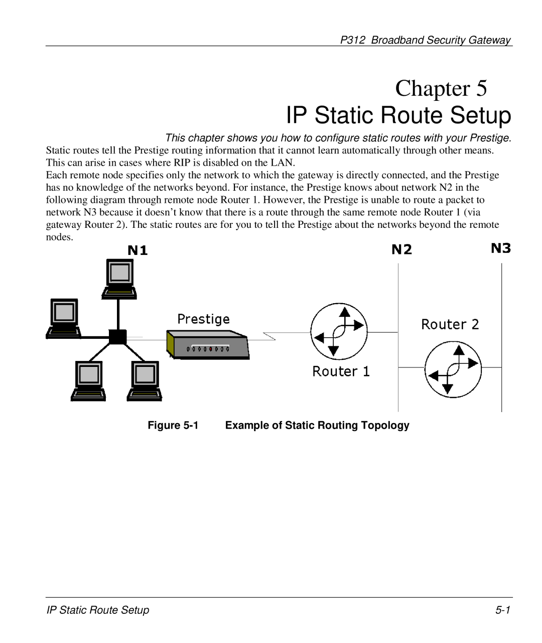 ZyXEL Communications P-312 manual IP Static Route Setup, Example of Static Routing Topology 