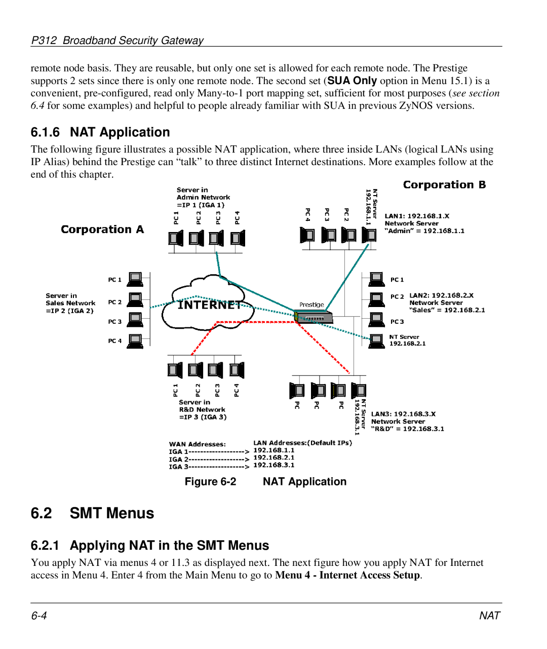 ZyXEL Communications P-312 manual NAT Application, Applying NAT in the SMT Menus 