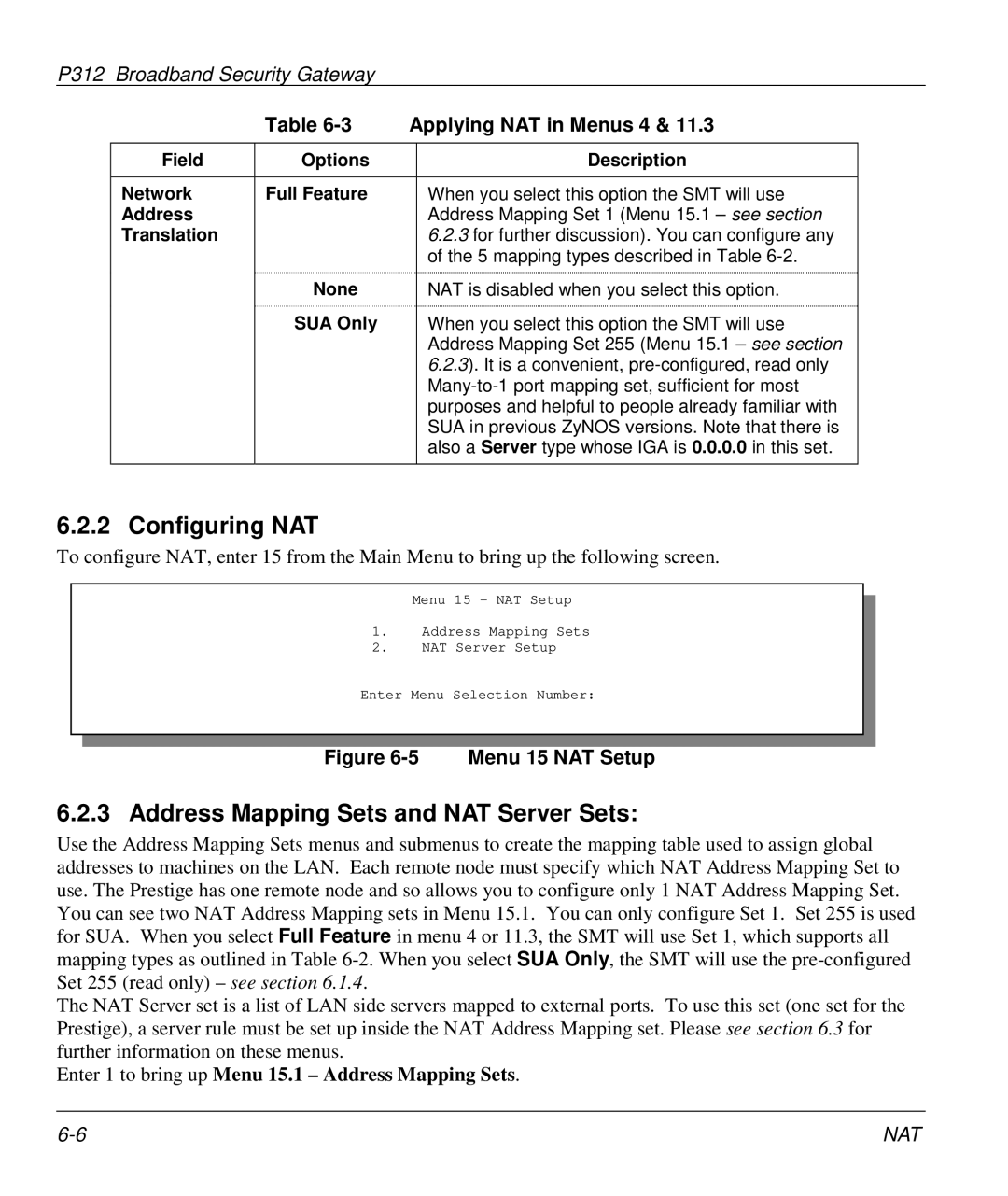 ZyXEL Communications P-312 manual Configuring NAT, Address Mapping Sets and NAT Server Sets, Applying NAT in Menus 4 