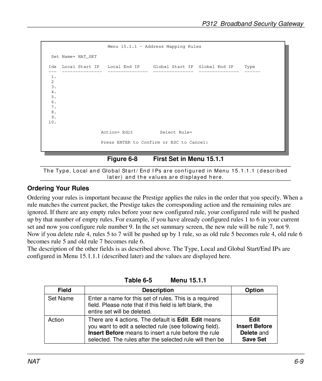 ZyXEL Communications P-312 manual Ordering Your Rules, Menu 