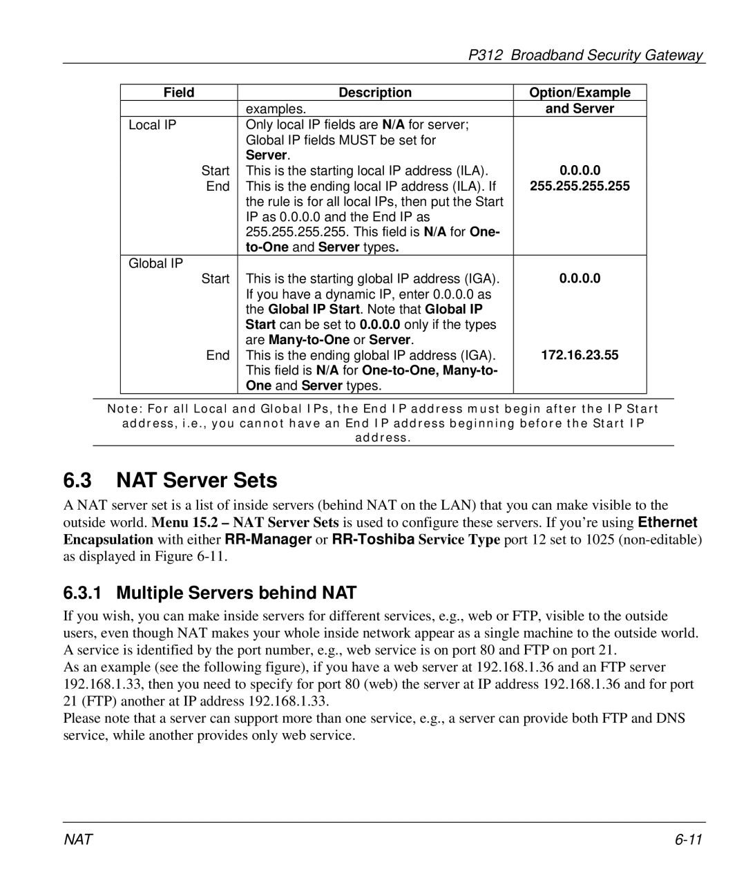 ZyXEL Communications P-312 manual NAT Server Sets, Multiple Servers behind NAT 