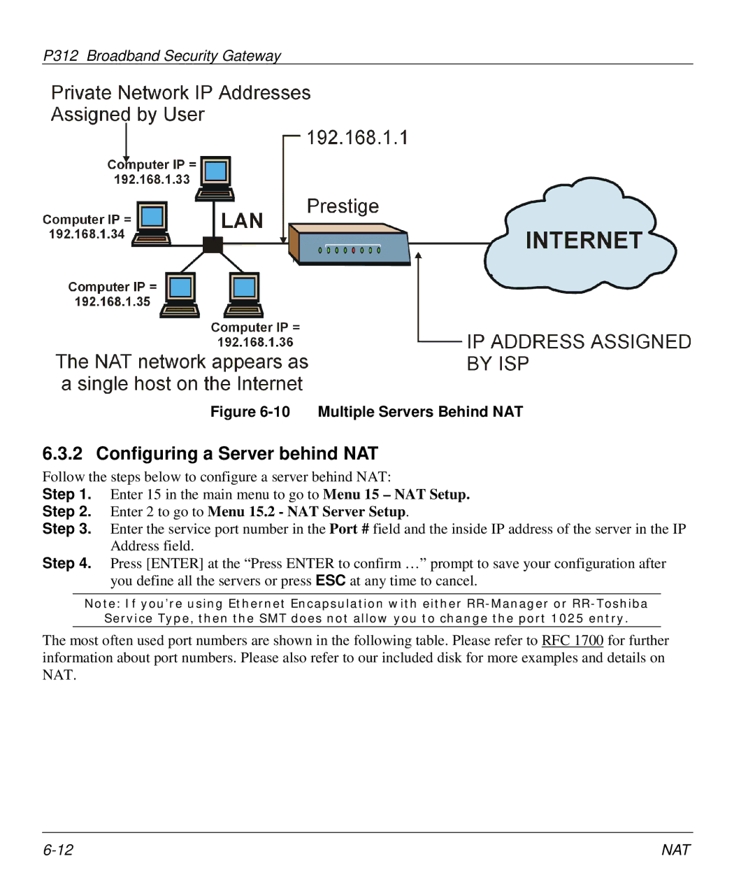 ZyXEL Communications P-312 manual Configuring a Server behind NAT, Multiple Servers Behind NAT 