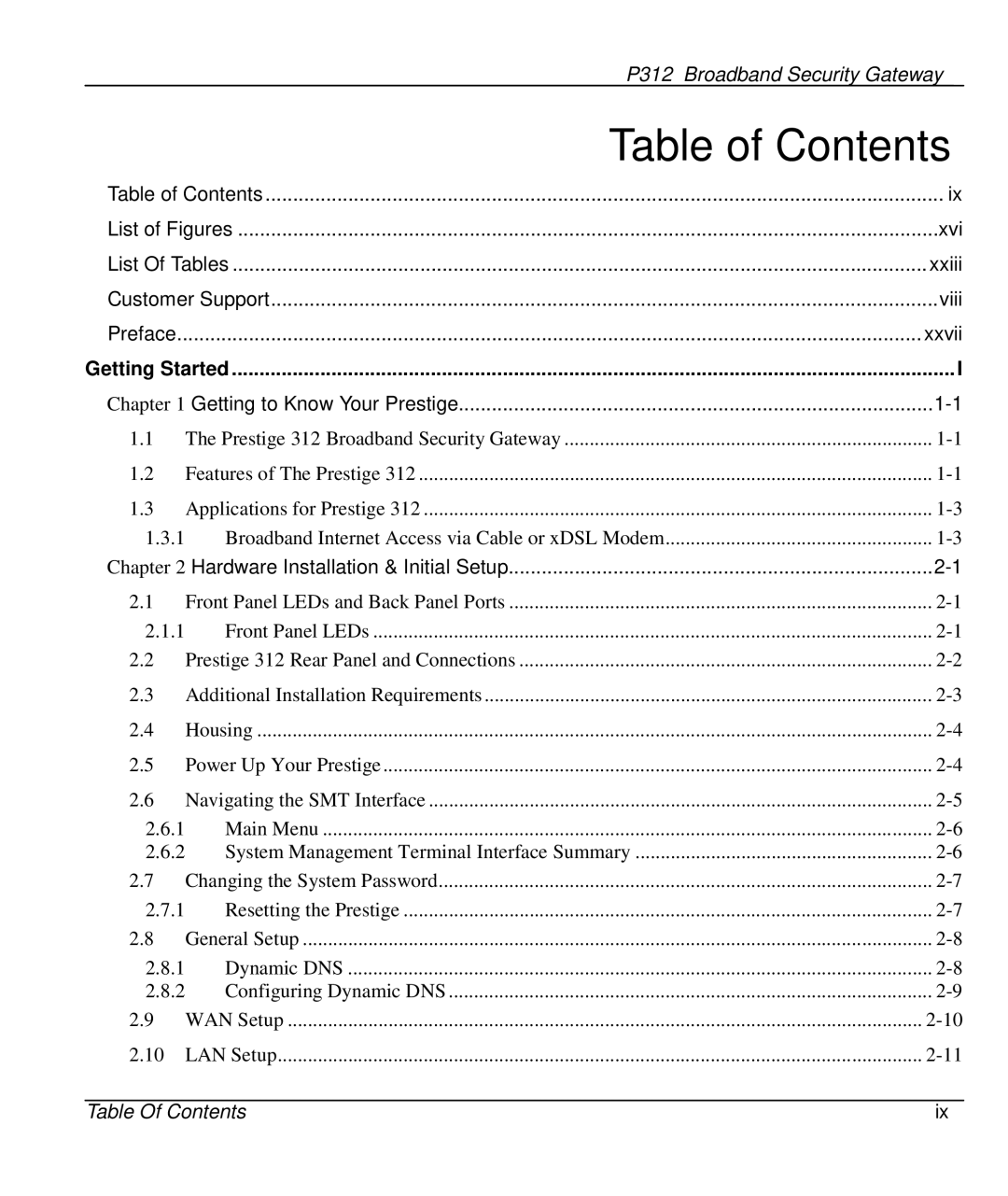 ZyXEL Communications P-312 manual Table of Contents 