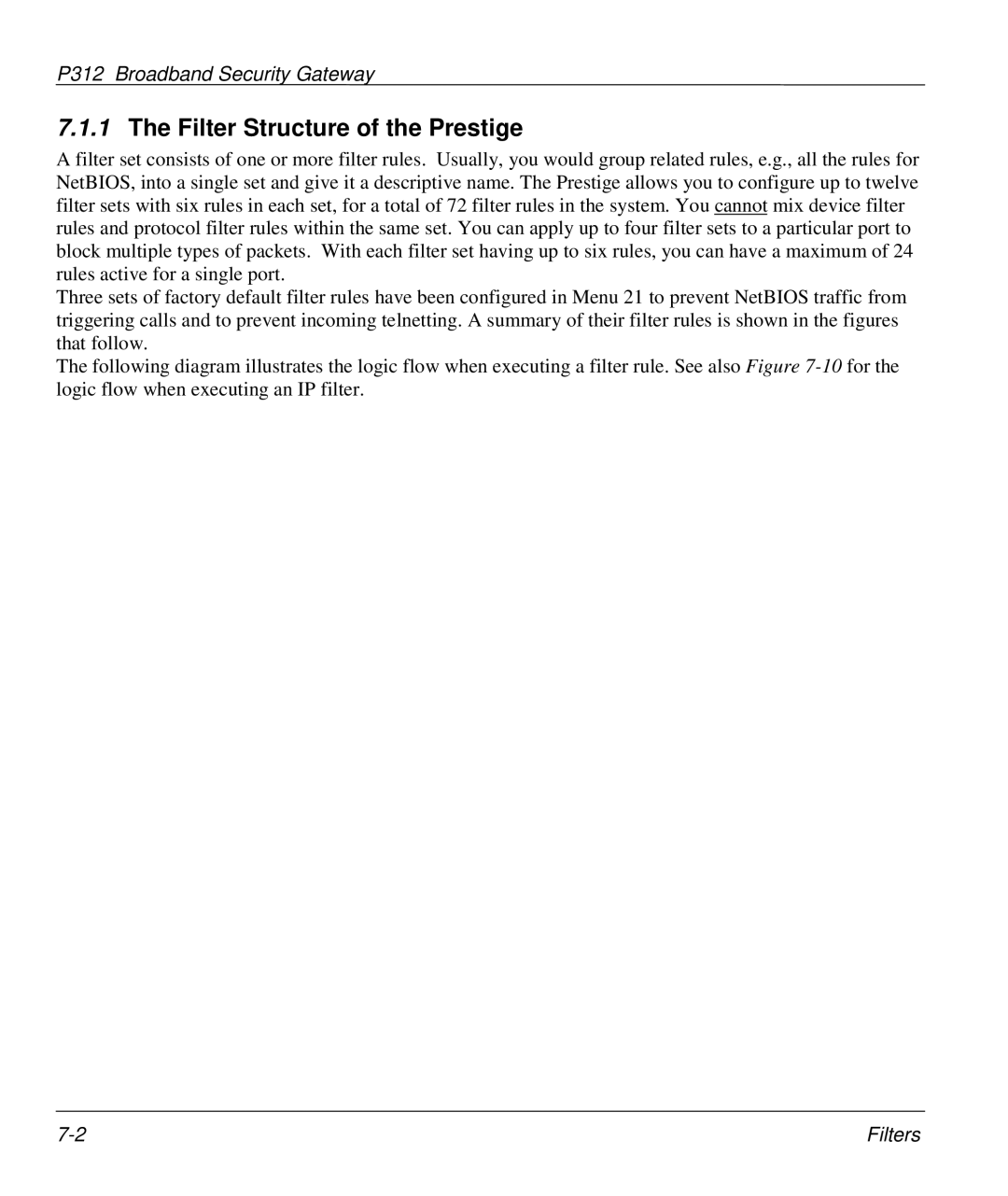 ZyXEL Communications P-312 manual Filter Structure of the Prestige 